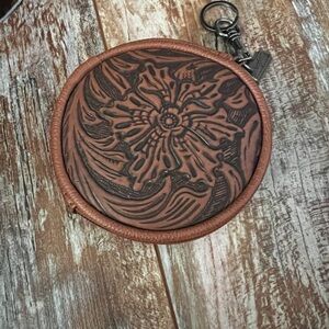Wrangler brown Floral Embossed Leather Keychain/ coin/card